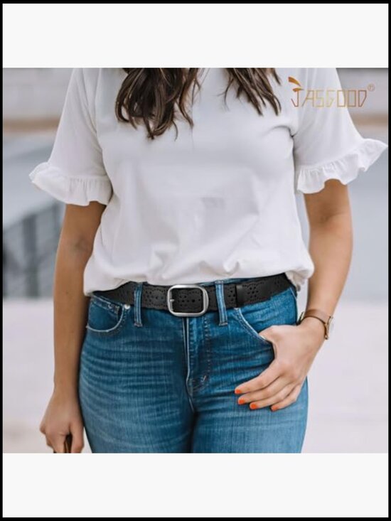 Genuine Leather Hollow Flower Wide Belt for Jeans (1.5 inch) main image 2